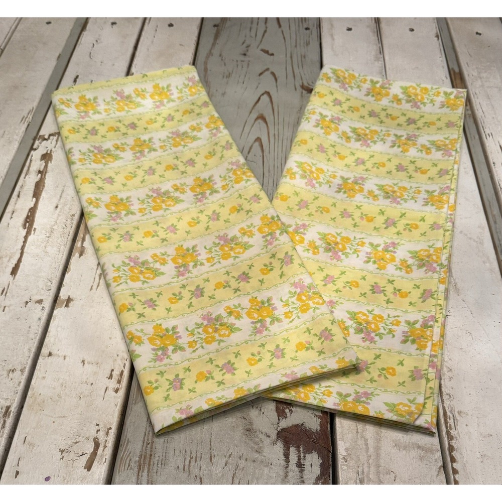Vintage Fieldcrest Perfection Set (2) Yellow Floral Pillow Cases size In Photos